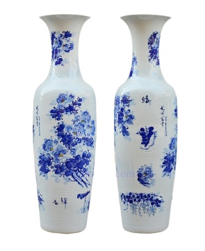 Jingdezhen Blue and White Luxury Floor Vase for Office and Home Decoration