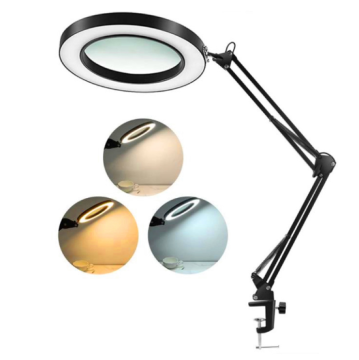 5X Foldable Magnifying Glass LED Lamp - 360 Degree Rotate Clip-On Table Lamp