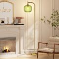 Green striped glass shade LED bulb floor lamp
