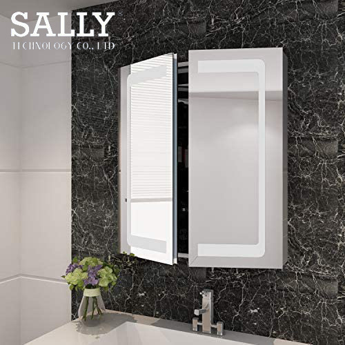 SALLY Armario con espejo de almacenamiento LED para baño con puerta doble