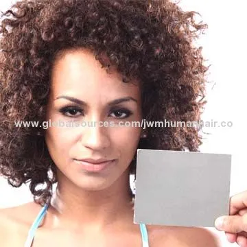 Wholesale Chinese Virgin Curly Silk Top Mohawk Color #4/27 Human Hair Front Lace Wigs