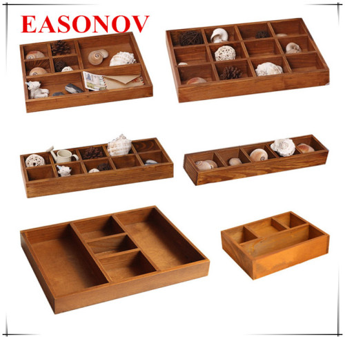 Retro Multifunction 3/5/6/7/8/10/12 Grid Wooden Storage Box Wood flower pots plate Craft Jewelry box Tea Coffee Box Element box