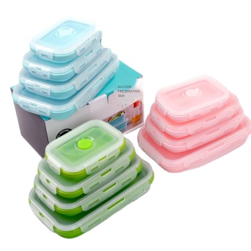 Newest Customized Food Grade Silicone Foldable Collapsible 3 Compartment Bento Leak-Proof Lunch Box for Kids