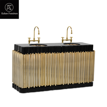 Luxury Double Sink Bathroom Cabinet with Stainless Steel and Marble Top