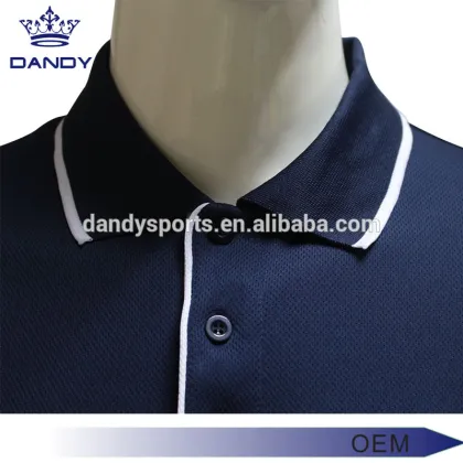 Rib-Kintted Collar Navy Blue Polo Shirt