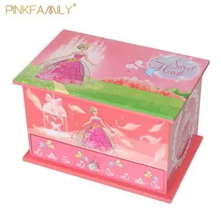 Beautiful box pink jewelry box custom song music box with a dancing ballerina