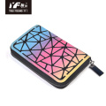 PU leather ladies fashion zipper rainbow color wallet