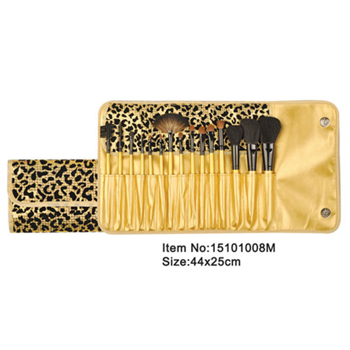 15pcs dorata manico plastica animale/nylon capelli trucco pennello set utensili con bling dorato stampato PU Custodia