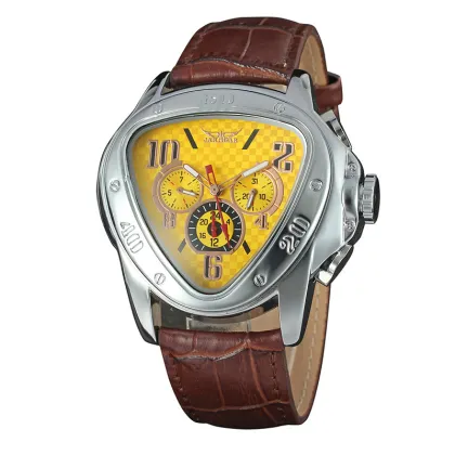 Leather Three eyes Triangle Watch Colorful Sub-dial