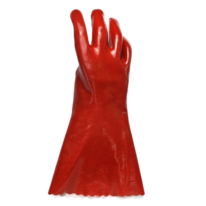 Red PVC coated gloves cotton linning smooth finish14''