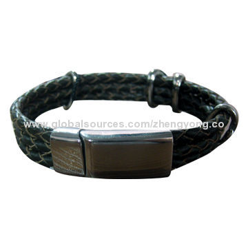 Men's Concise Genuine Leather Bracelet with Nickel Buckle, OEM and ODM Crders Accepted