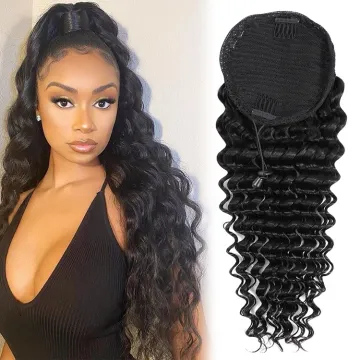 New Arrival 100 Human Hair Drawstring Ponytail, Deep Wave drawstring Ponytail Human Hair, Drawstring Ponytail for Black Women