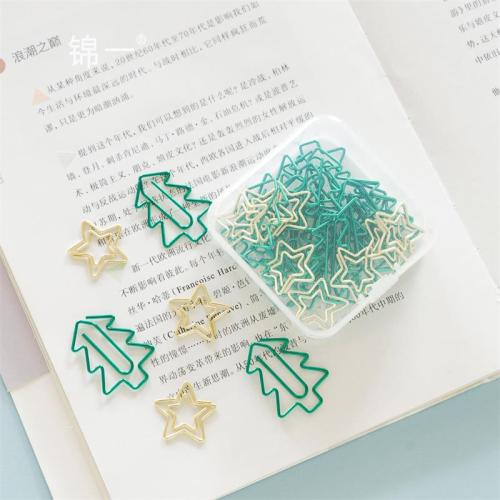 TUTU 25pcs/BOX Memo Paper Clips Christmas tree star gold Clips For Photo Clips Clothespin Craft Decoration Clips Pegs H0329