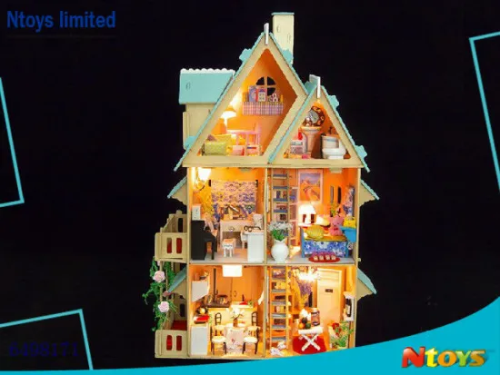 6498171 NOBLE MINI HOUSE DIY WOODEN CRAFT DECORATION W/LIGHT W/O 2*AA BATTERIES
