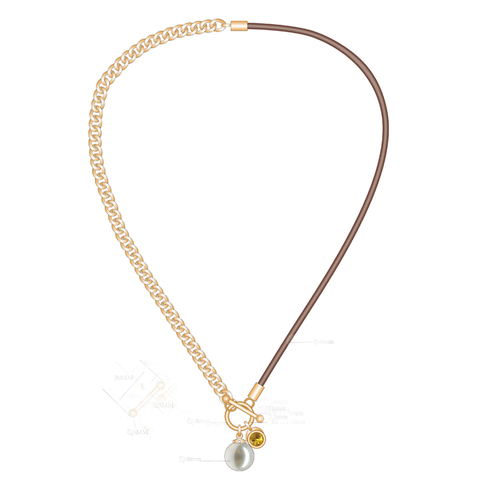 Fashion Gold Chain With Pearl And Diamond Pendant