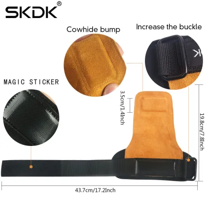 SKDK Grips Cowhide Weight Lifting Gloves Gym Fitness Grip Pads Wrist Wraps Support Crossfit Deadlifts Training Gloves