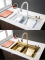 Samtou White Stainless Steel Nano Rainfall Kitchen Sink with Basin and Cup Washing Function - Farmhouse Style