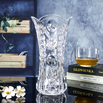 Modern Large 28.8CM Crystal Glass Flared Flower Vase with Unique Patterns