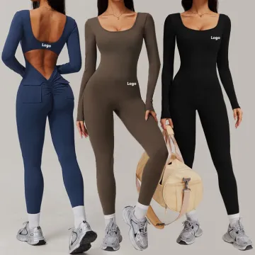 Women's One Piece Yoga Fitness Bodysuit with Pockets