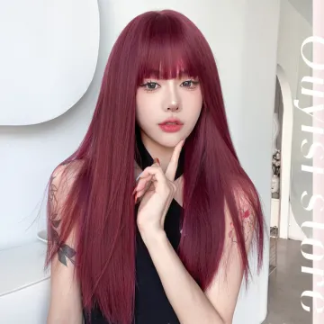 Natural Black Straight Long Hair Female Wig with Airy Bangs