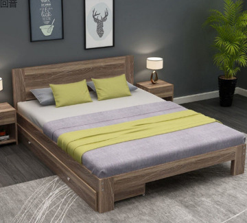 Modern Style Wooden Queen King Size Solid Wood Double Fabric Panel Bed with Fabric Headboard