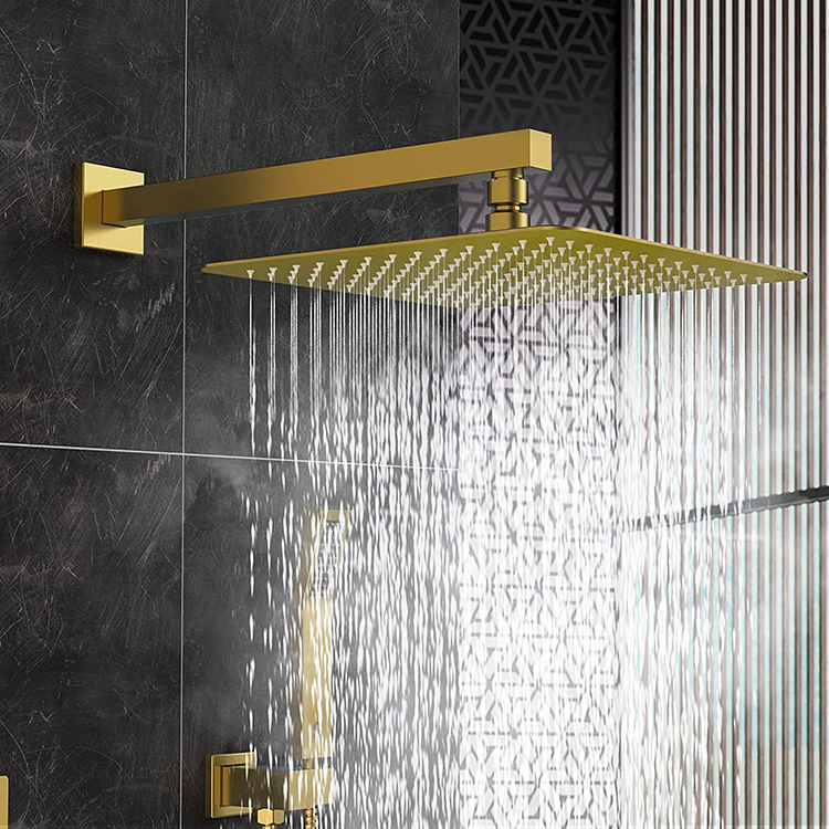 Brushed Gold Top Rainfall Faucet Shower Head Set