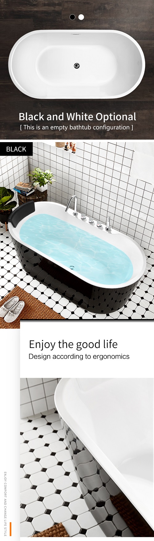 Wholesale Simple design cultured acrylic freestanding bathtub, home bathtub,tub spa