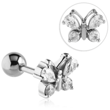Surgical Steel Staright Barbell with Jeweled Butterfly