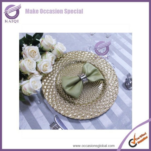 #17765 Hot sales KAIQI 33cm gold glass charger plates                
                                    Quality Assured