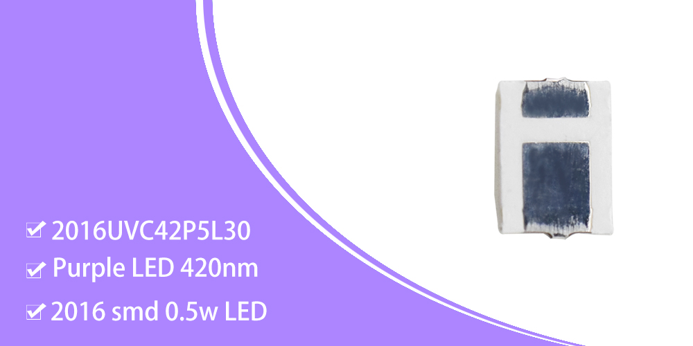 2016UVC42P5L30 420nm UV LED 2016 SMD 0.5W Purple LED