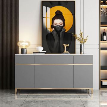 Luxury Modern Stone Top Buffet Sideboard Cabinet with 4 Drawers and 2 Doors