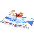 Tarjeta desplegable navideña con trineo de Papá Noel en 3D