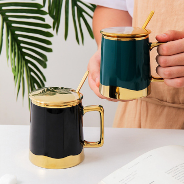 Nordic Luxury Tea Milk Coffee Mug with Lid and Spoon - Wholesale Office Porcelain Gift