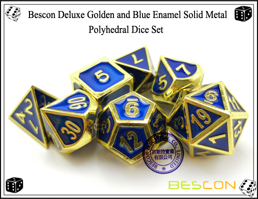 Bescon Deluxe Golden and Blue Enamel Solid Metal Polyhedral Role Playing RPG Game Dice Set (7 Die in Pack)-6