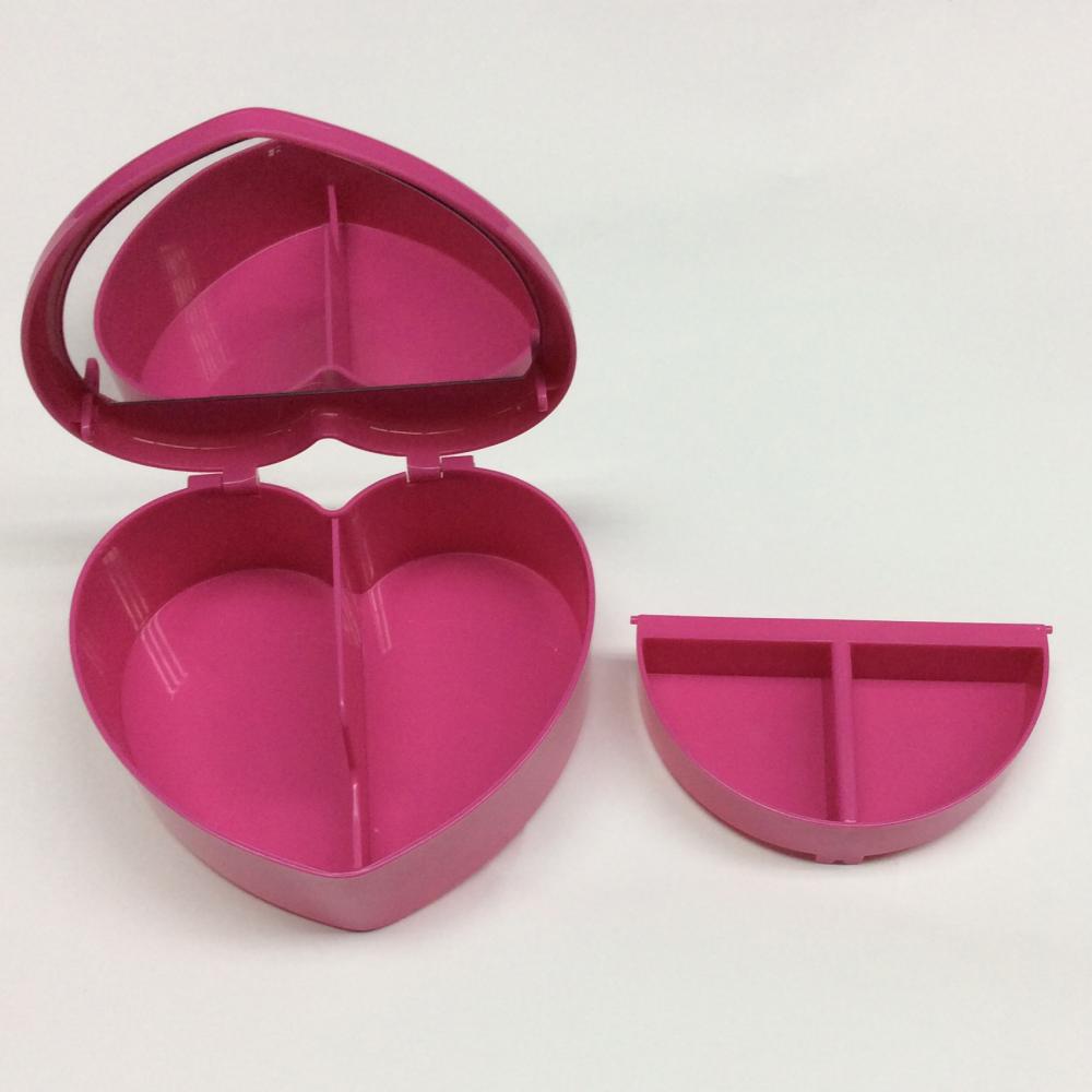 Plastic heart shaped jewelry box with mirror