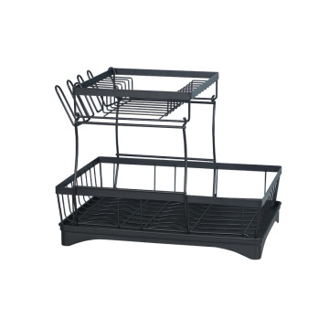 Easy Assembly Black Double Layer Kitchen Rack - Ideal Chopsticks and Dish Storage Solution