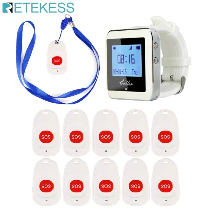 Retekess Call System Wireless Pagers Call Bell Emergency With SOS Button Transmitter For The Elderly F4466B