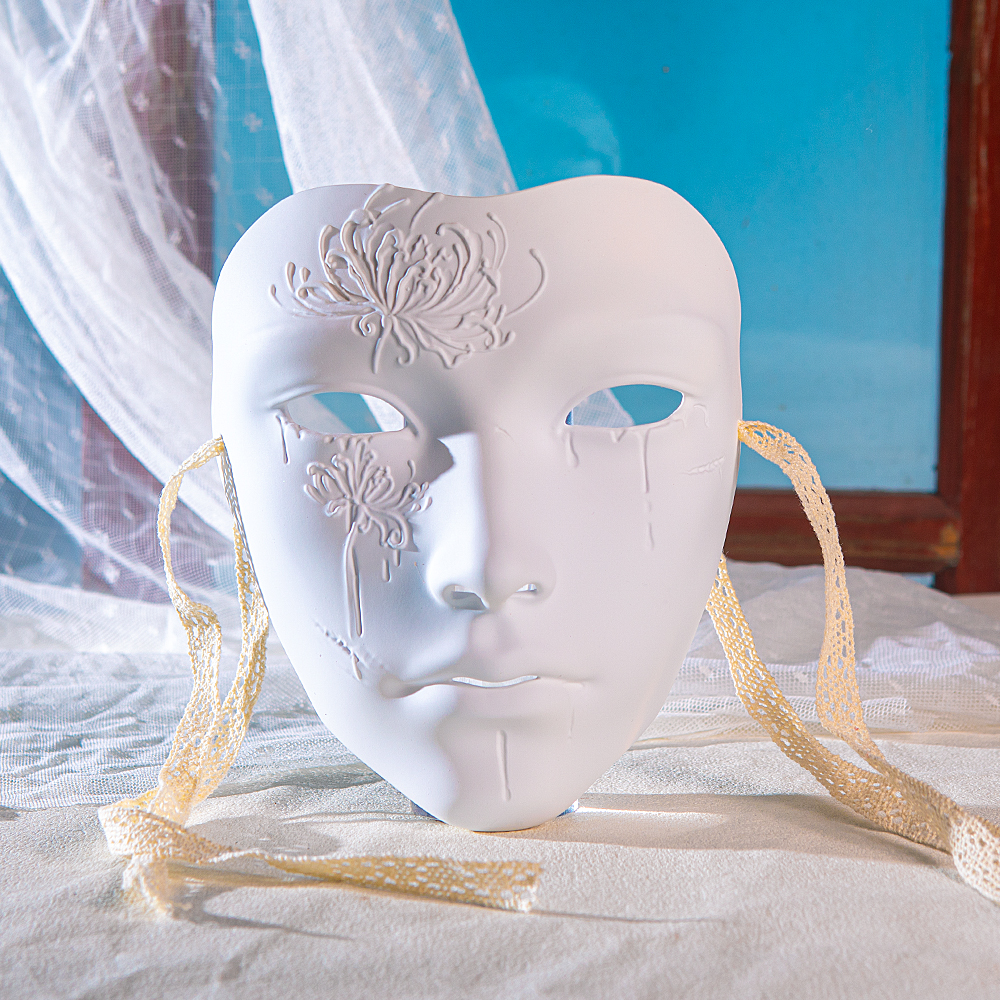 White Resin Spider Lily Masquerade Mask
