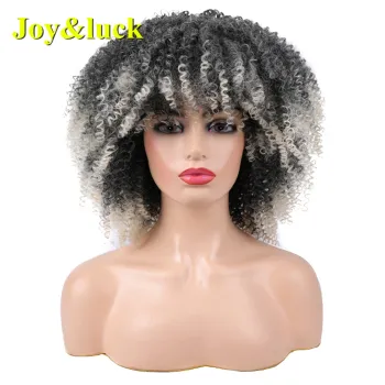 Natural Curl Wig For Black Women Wholesale Prices Lady Hair Dark Root Afro Kinky Curly Ombre Silver Gray Soft Synthetic Full Wig
