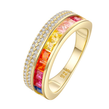 Rainbow CZ Ring in 925 Sterling Silver with 5A Colorful Zircons