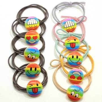 Nuovi prodotti Arcobaleno Emoji Pulsante di stampa Porta coda di cavallo Stampe tradizionali giapponesi Anello elastico per capelli Cravatta Anello di bellezza Copricapo
