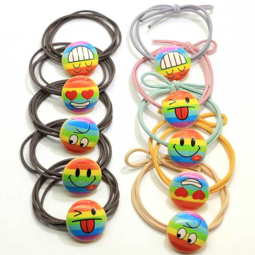 New Products Rainbow Emoji Print Button Ponytail Holders Japanese Traditional Prints Elastic Hair Tie Rope Ring Beauty Headdress