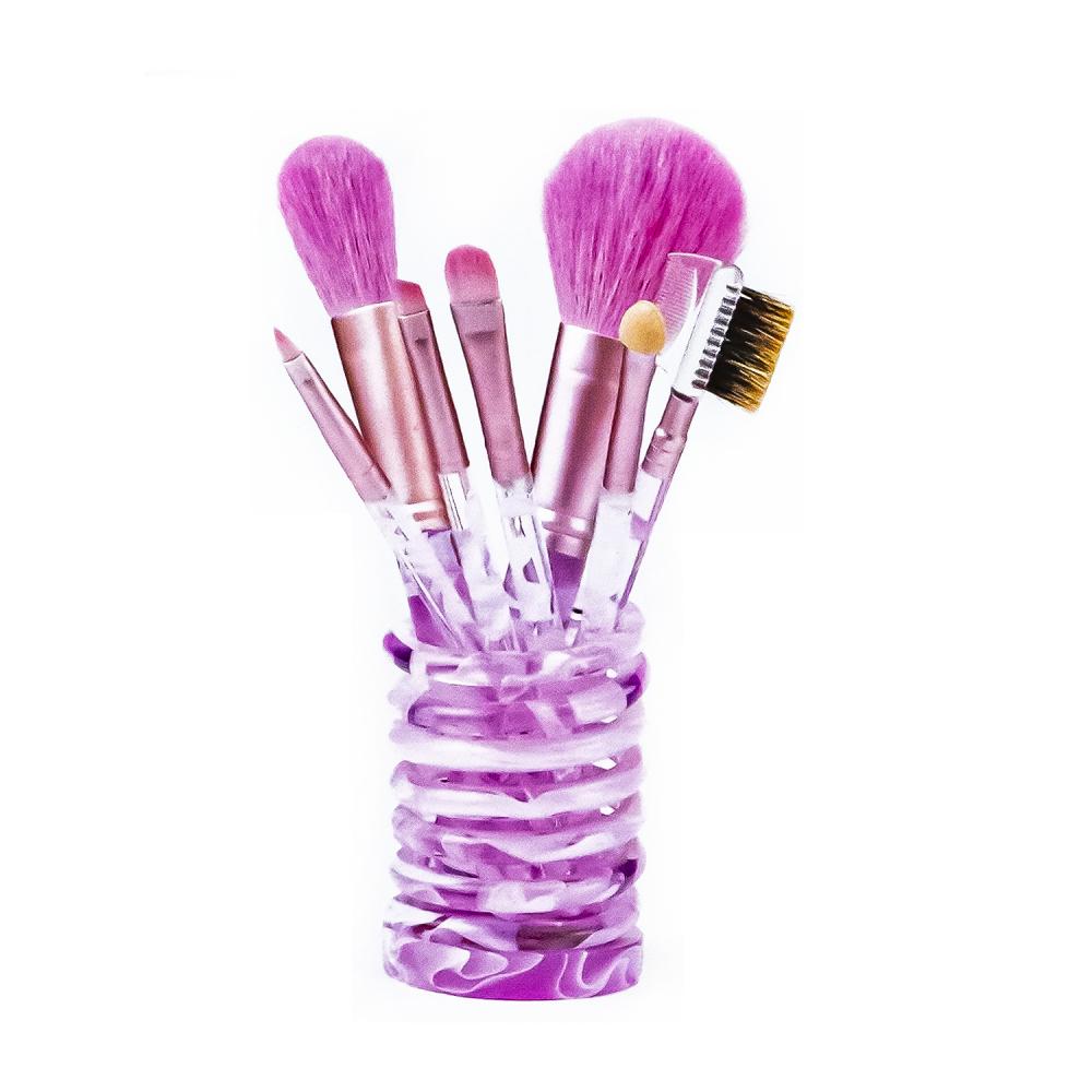 Brosse de maquillage rose hot rose 7 PC avec récipient