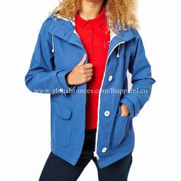 Perfect Design High-quality Blue Women's Raincoat, Made of Polyamide, Drawstring Hood