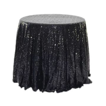Black Sequin Tablecloth 120 Inch Round for Wedding Parties