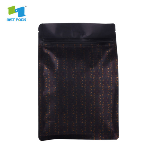 Bolsa de café ziplock con fuelle lateral negro mate