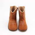 Unisex Embroidery Real Leather Rubber Sole Children Boots