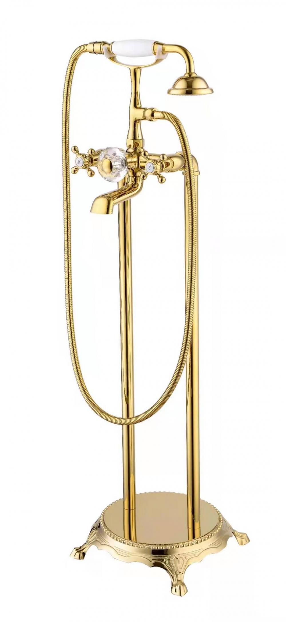 유럽 ​​손 샤워를 가진 호화스러운 측벽 산 금관 악기 황금 욕조 꼭지