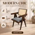 Contemporary Wood Armchair Woven Back Fabric Seat Modern Leisure Chair for Living Room Hotel Home Bar