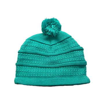 Topi Beanie Pom Pom Rajut Kabel Teal